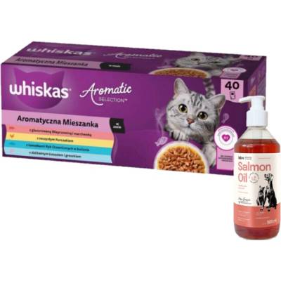 WHISKAS Adult Aromatic Mix sáčky 40 x 85 g + LAB V Lososový olej 500 ml