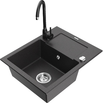 Mexen Enzo гранитна мивка с 1 корито с отцедник и кухненски смесител Telma, черно напръскано - 6506-76-670200-70 (6506-76-670200-70)