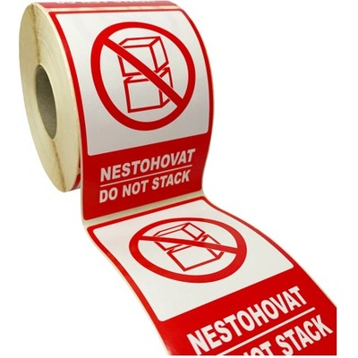 Traiva s.r.o Značení obalů - Nestohovat / Do not stack - červený piktogram Verze: Samolepka 80 x 120 mm tl. 0,1 mm - kotouč 500 ks - Kód: 17654