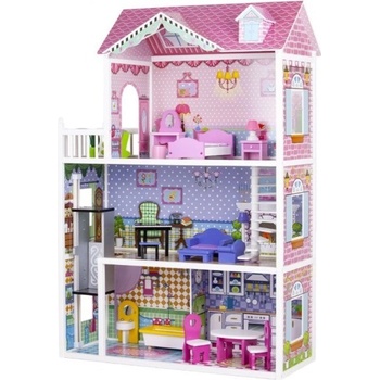 Eco Toys Dřevěný domeček pro panenky s výtahem jahodová rezidence 123,5 cm