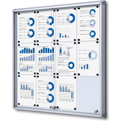 Jansen Display Interiérová vitrína 12xA4, posuvné dveře, metalová záda, 940 x 982 mm
