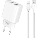 XO CE02C мрежово зарядно устройство, 2 USB гнезда, 10, 5 W, бързо зарядно устройство + кабел Type-C, БЯЛ XO-CE02C (XO-CE02C TYPE-C)