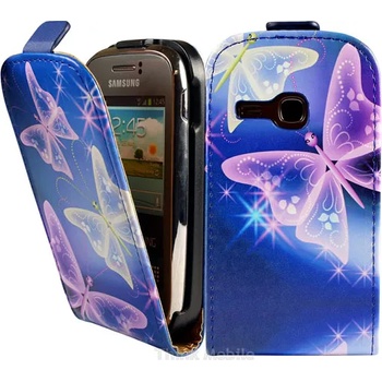 Samsung Galaxy Young S6310 Blue Butterfly Flip Калъф и Протектор