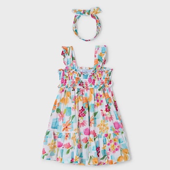 Mayoral Рокля тюркоаз цветя с лента за глава за мини момиче Майорал