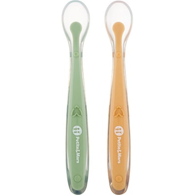 Petite&Mars Sada Silikónové lyžičky s puzdrom Take&Match Pea Ochre 2 ks