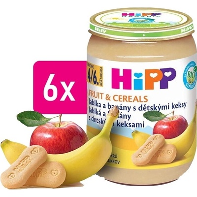 Hipp Bio Jablka a banány s dětskými keksy 6 x 190 g