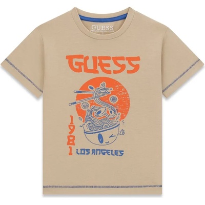 GUESS Бежова тениска с оранжева щампа за мини момче Guess