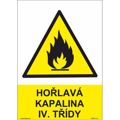DUKO HOŘLAVÁ KAPALINA IV. TŘÍDY Formát: 210 x 297 mm, Materiál: plast 5 mm, samolepící vinylová fólie