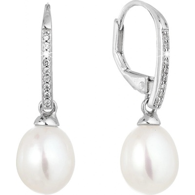 Evolution Group strieborné náušnice visiace s bielou riečnou perlou 21060.1
