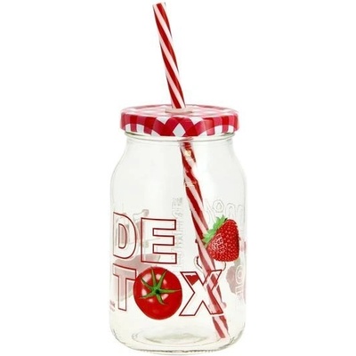 Cerve Sklenený pohár s viečkom a slamkou detox 450 ml