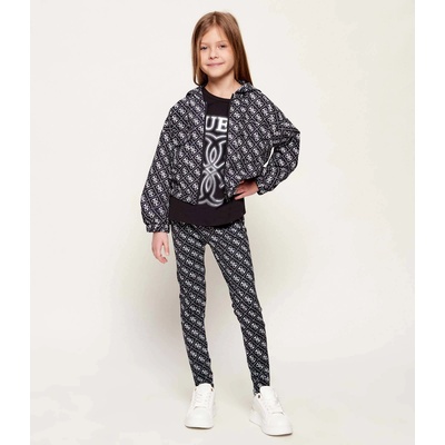 GUESS Късо широко яке ветровка за момиче в черно с контрастни лога Guess