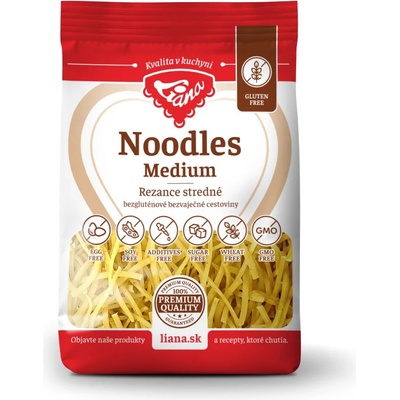 LIANA GOLIAŠ s.r.o. Liana Noodles Medium Rezance stredné cestoviny begluténové, bezvaječné 200 g