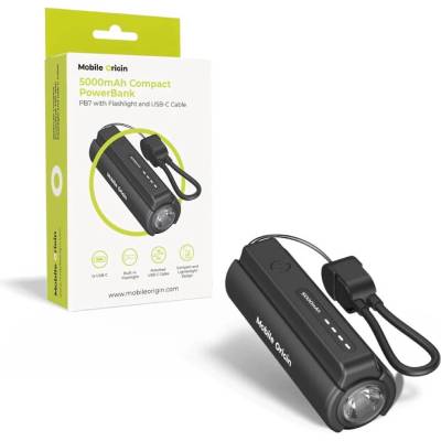 Mobile Origin Външна батерия и фенерче с USB-C изход за мобилни устройства - Mobile Origin PB7 Compact PowerBank With Flashlight 5000 mAh (черен) (MO-CPFC-PB7)