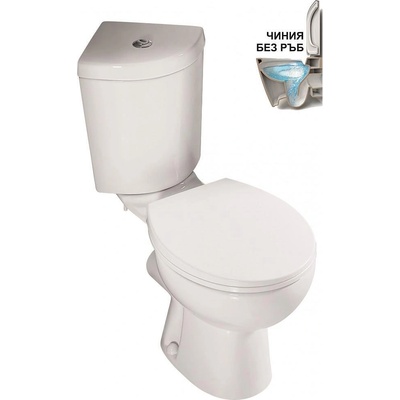 Inter Ceramic Моноблок ICC 7636P RIMLESS, Inter Ceramic, ъглов, седалка и капак, порцелан, бял, 36х78х76см (7636P RIMLESS)