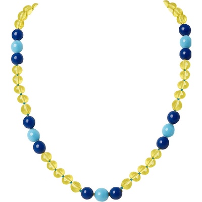 jantario Korálkový náhrdelník s jantárom, akvamarínom a lapis lazuli 103108