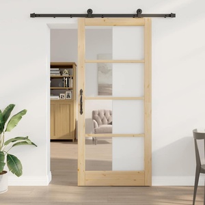 vidaXL Преплъзваща се врата ORKDAL 93 x 211 см Естествено и черно (3332009)