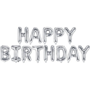 Party Deco Фолиев Надпис "Happy Birthday'', Сребро, 340х35см (FB6M-018)
