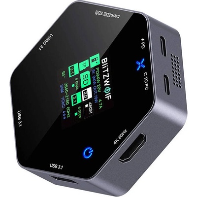 BlitzWolf Blitzwolf 8in1 BW-TH16 докинг станция, LCD Smart дисплей, USB, 100W, сив (BW-TH16)