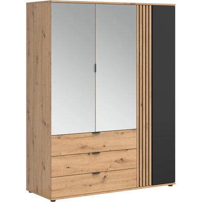 ЕВРОМАР Гардероб с огледало Vabres дъб артизан / черно