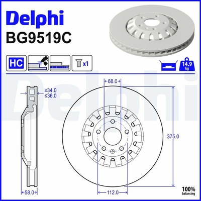 DELPHI Brzdový kotúč BG9519C