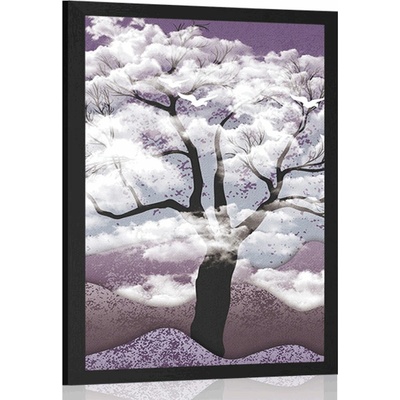 Plakát strom zalitý oblaky - 20x30 black
