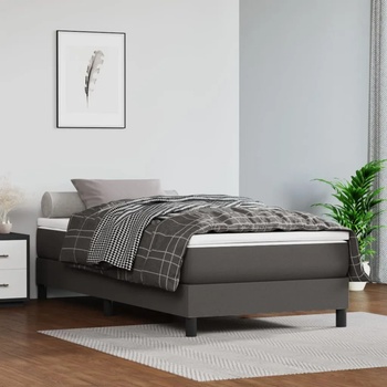 vidaXL Боксспринг легло с матрак, сиво, 90x200 см, изкуствена кожа (3144241)