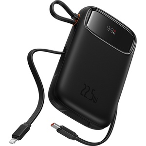 Baseus - Power Bank Qpow Pro+ (P10055002113-00) - Lightning, 2x Type-C, USB, 22.5W, 20000mAh, Кабел Type-C, 30 см - Черен