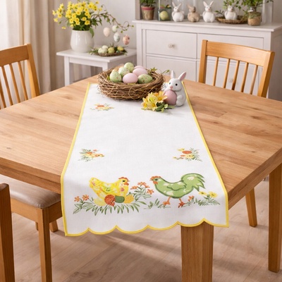 Stexo Veľkonočný vyšívaný behúň šerpa Sliepočky s vajíčkami 5200 Polyester 40x85 cm