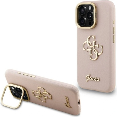 Guess PU Grained 4G Logo Stand Camera Frame kryt pre iPhone 15 Pro, ružový 57983125130