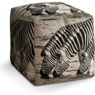 Sablio Taburet Cube Zebry u vody: 40x40x40 cm