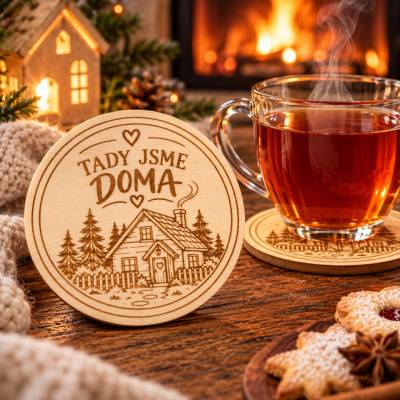 ADVIPO dekorace Dřevěný podtácek Tady jsme doma 95 mm