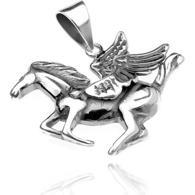 Šperky eshop Stříbrný přívěsek 925 okřídlený kůň Pegas jemně patinovaný O14.14