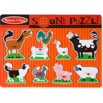 Melissa & Doug - Дървен музикален пъзел с дръжки - Ферма с животни (10726)