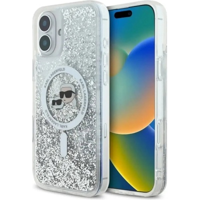 KARL LAGERFELD Калъф Karl Lagerfeld Liquid Glitter Karl & Choupette Head Magsafe за iPhone 16 Plus - прозрачен (3666339319137)