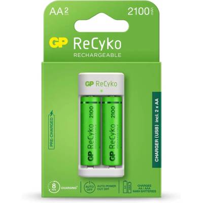 Gp batteries Зарядно GP BATTERIES E211 + 2 * 2100mAh AA, За 2 броя, NiMH (GP-C-E211-2AA-2100)