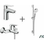 Hansgrohe Комплект смесител Hansgrohe Logis E със смесител за мивка, смесител за вана и душ с хромирана ръкохватка (71161000+71403000+26532400)