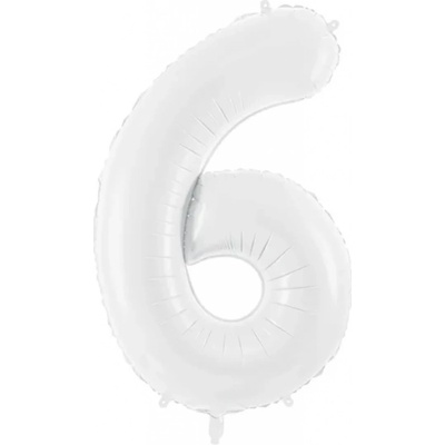 PartyDeco Balónik fóliový narodeninové číslo 6 biely 86 cm