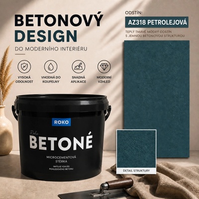 ROKO BETONÉ 7 kg – mikrocementová stěrka s efektem pohledového betonu, AZ318 petrolejová