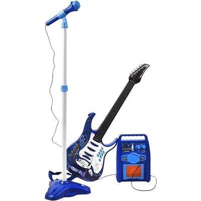Kruzzel 22409 Detská rocková elektrická gitara na batérie a zosilňovač a mikrofón modrá