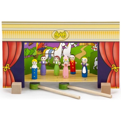 Viga Toys Комплект Viga - Дървен детски куклен театър с магнити, 4 приказки (56005)