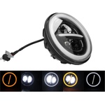  Универсален 7 инча 18см ЛЕД LED фар лампа халоген 12V-24V къси/дълги с DRL дневни светлини мигач бяло-жълто 7500lm за АТ