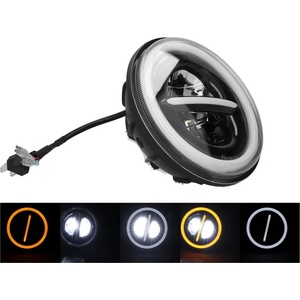  Универсален 7 инча 18см ЛЕД LED фар лампа халоген 12V-24V къси/дълги с DRL дневни светлини мигач бяло-жълто 7500lm за АТ