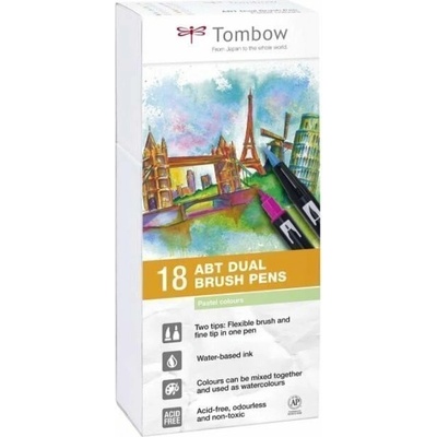 Tombow Oboustranný štětcový fix ABT - Pastels 18 ks