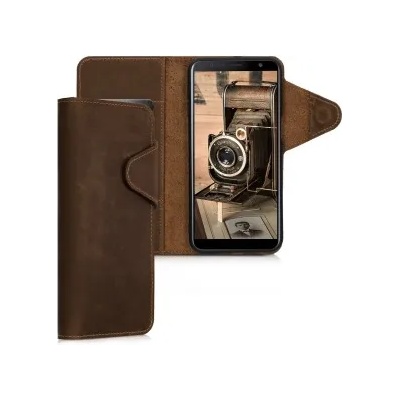 kalibri Кожен флип калъф за Samsung Galaxy J6+ - кафяв