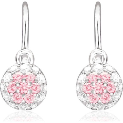 Duppi detské náušnice okrúhle DU 70414 z bieleho zlata s kamienkami uprostred ružovými okolo bielymi zapínanie brizúra