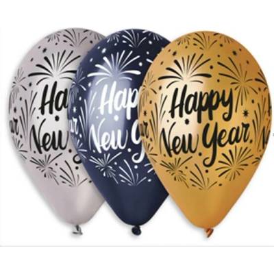 . Balón, 33 cm, "Happy New Year", 3 rôzne farby