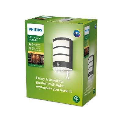 Philips 8719514417632 Nástenné svietidlo Philips PYTHON LED 6W, 450lm, 2700K, IP44, antracitová, so senzorom