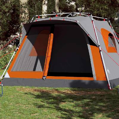 vidaXL Семейна палатка кабинна 7 души сиво-оранжев бързо освобождаване (4004218)