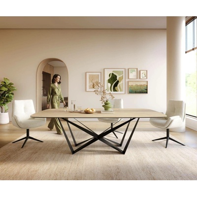 DELIFE Edge oválný 240 x 120 cm keramika Laminam Sabbia dubová Spider plochá ocel černá