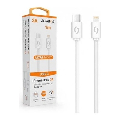 Aligator DATKP34 Dátový POWER 3A USB-C - Lightning, 1m, bílý